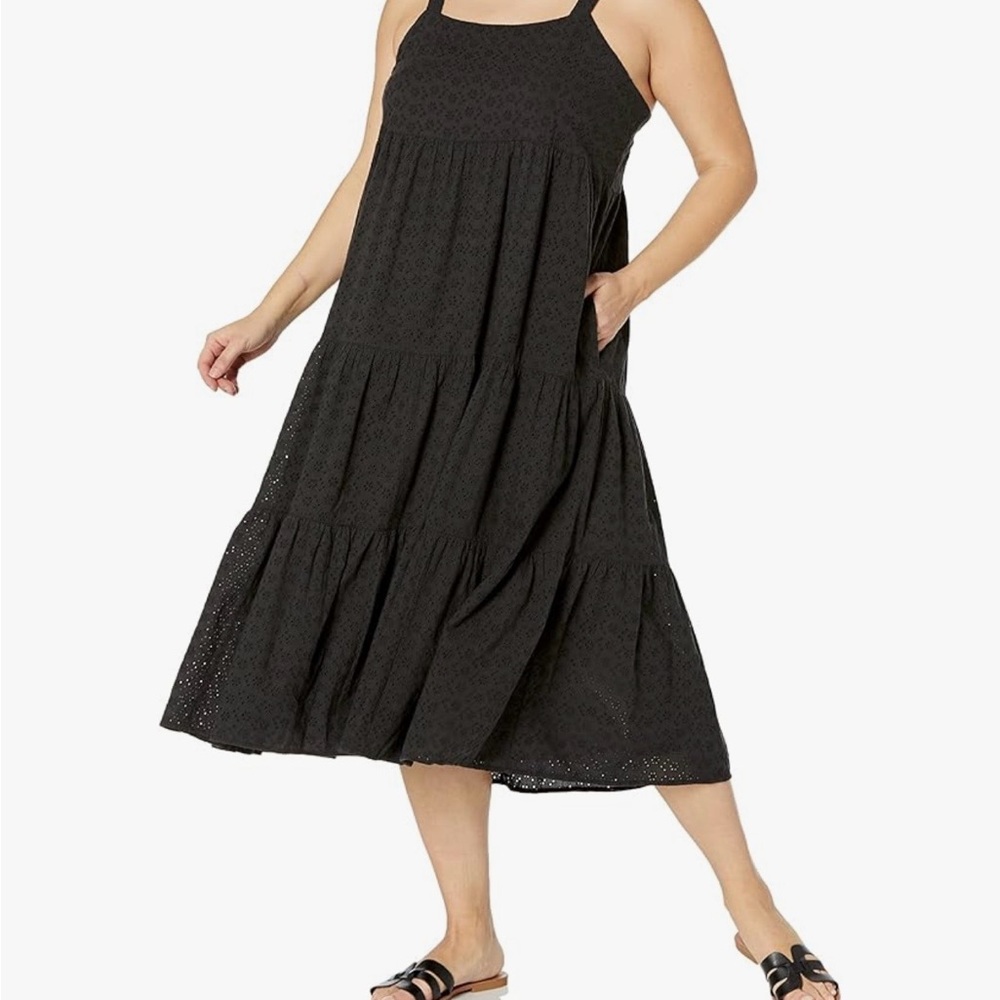 Women’s Black Eyelet Long Sleeve Dress - Sleeveless Tiered Maxi - Picture 8 of 11